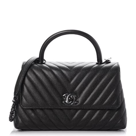 so black quilted chanel|CHANEL Caviar Chevron Quilted Small Coco Handle Flap So .